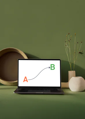 A laptop indicating the route from A to B