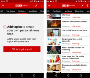 BBC news phone app visuals