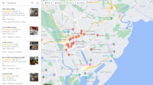 google map results for cafe near me in Cardiff