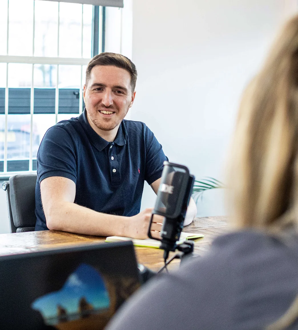 Developer in meeting