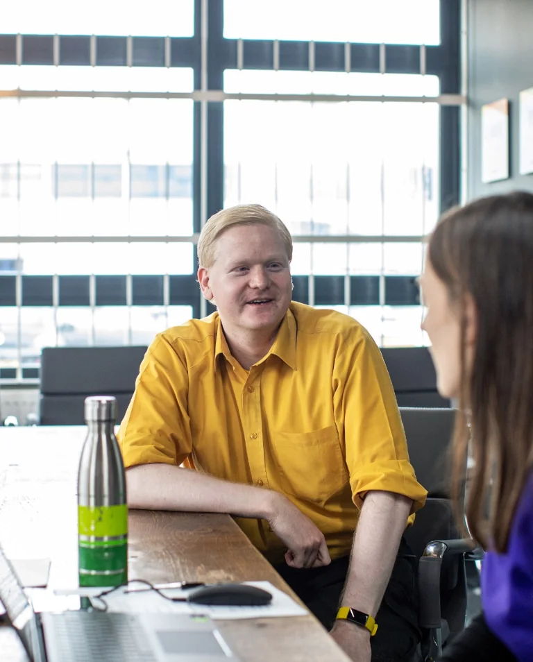 Man deep in conversation