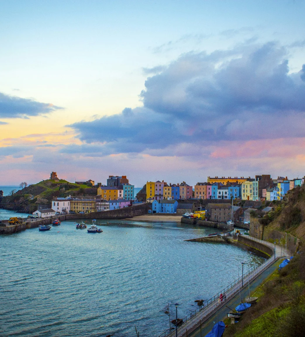 Beautiful costal village at sunset